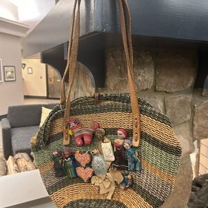Purse Green and Brown Woven Shoulder Bag